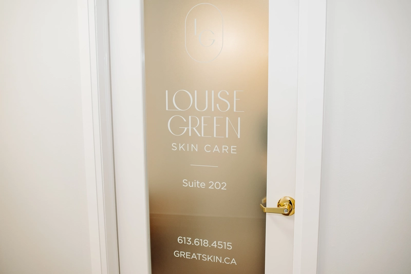 The door to Louise Green's clinic, specializing in anti aging skin care and aging skincare in Ottawa.